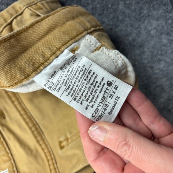 CARHARTT Men’s Relaxed Fit Rugged Canvas Work Utility Pants Hickory Camel  36x30 - Picture 8 of 8